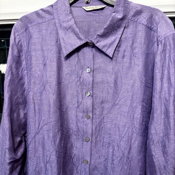 French Laundry Woman Purple Linen Silk Blend Button Up BlousePlus Size 2X - Picture 12 of 16